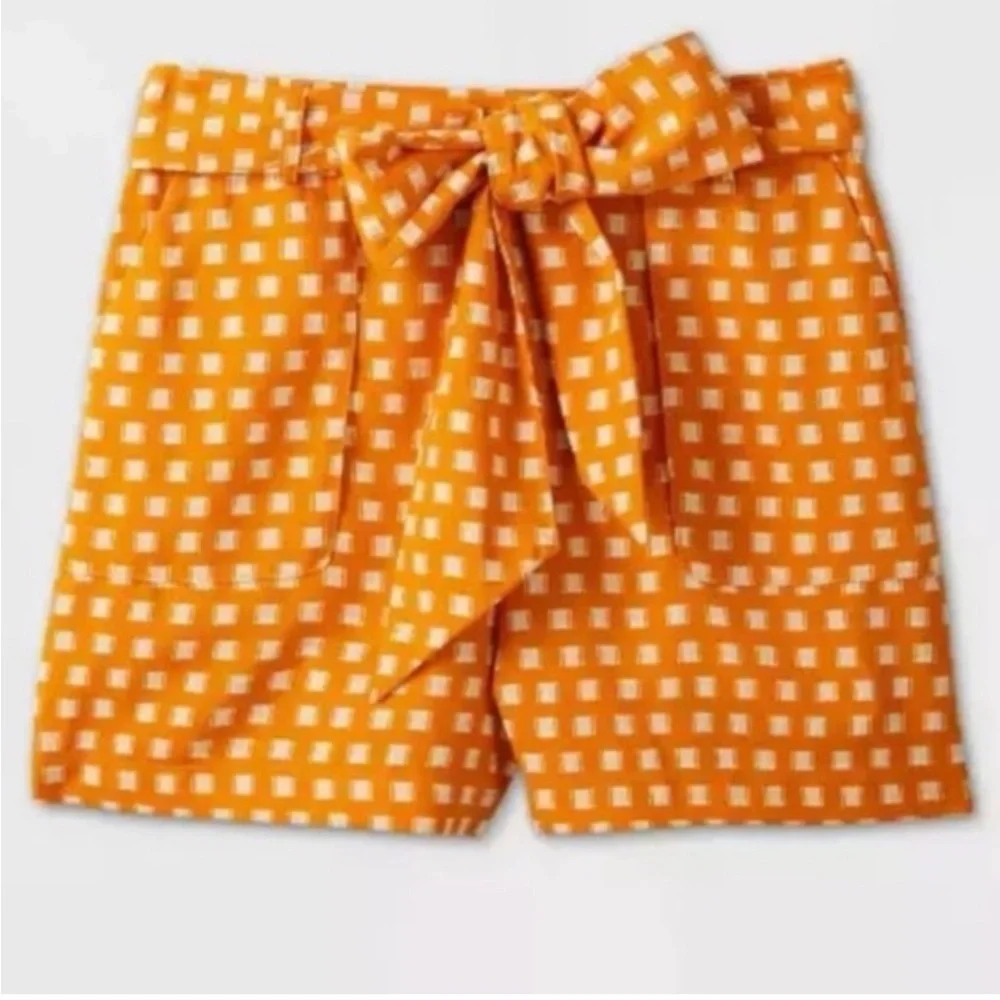 a new day Orange Gingham Tie-Waist High-Waist Women’s Shorts